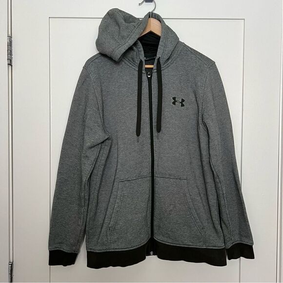 Under Armour Hoodie Sweatshirt Mens Size L Gray Coldgear Full Zip Fleece Jacket - Picture 1 of 12